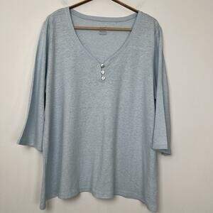 Pure Jill Women's Size Large Hemp & Cotton Blend Henley Top 3/4 Sleeve Gray Blue